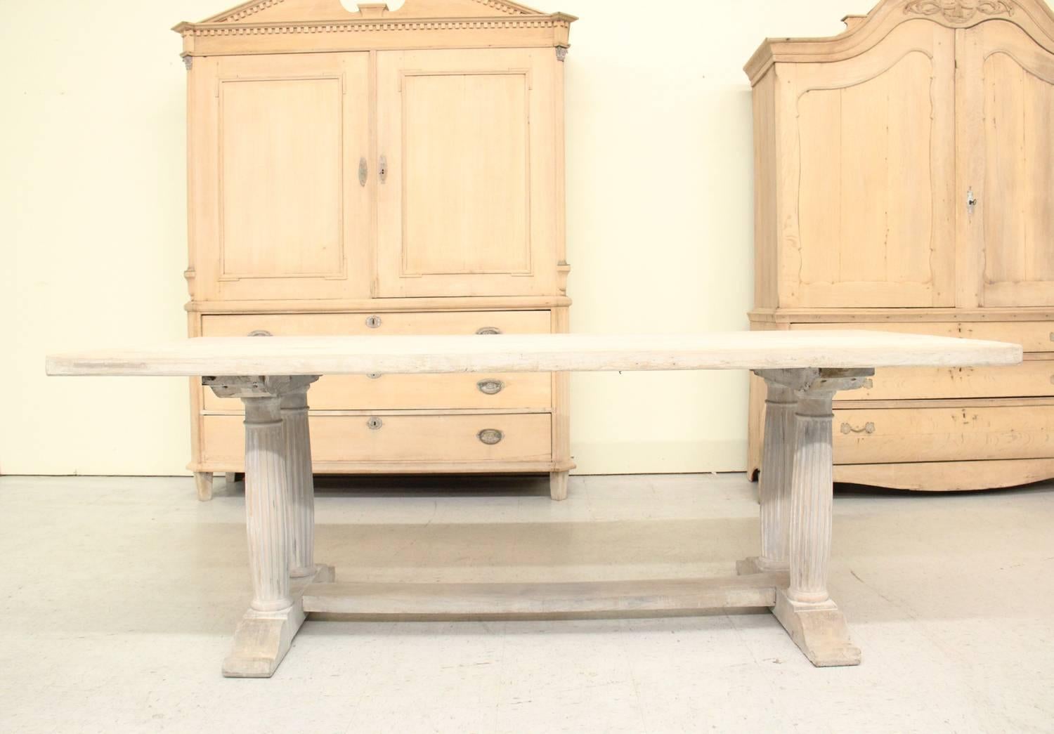Oak 19th Century French Painted Table with Reeded Gun Barrel Legs