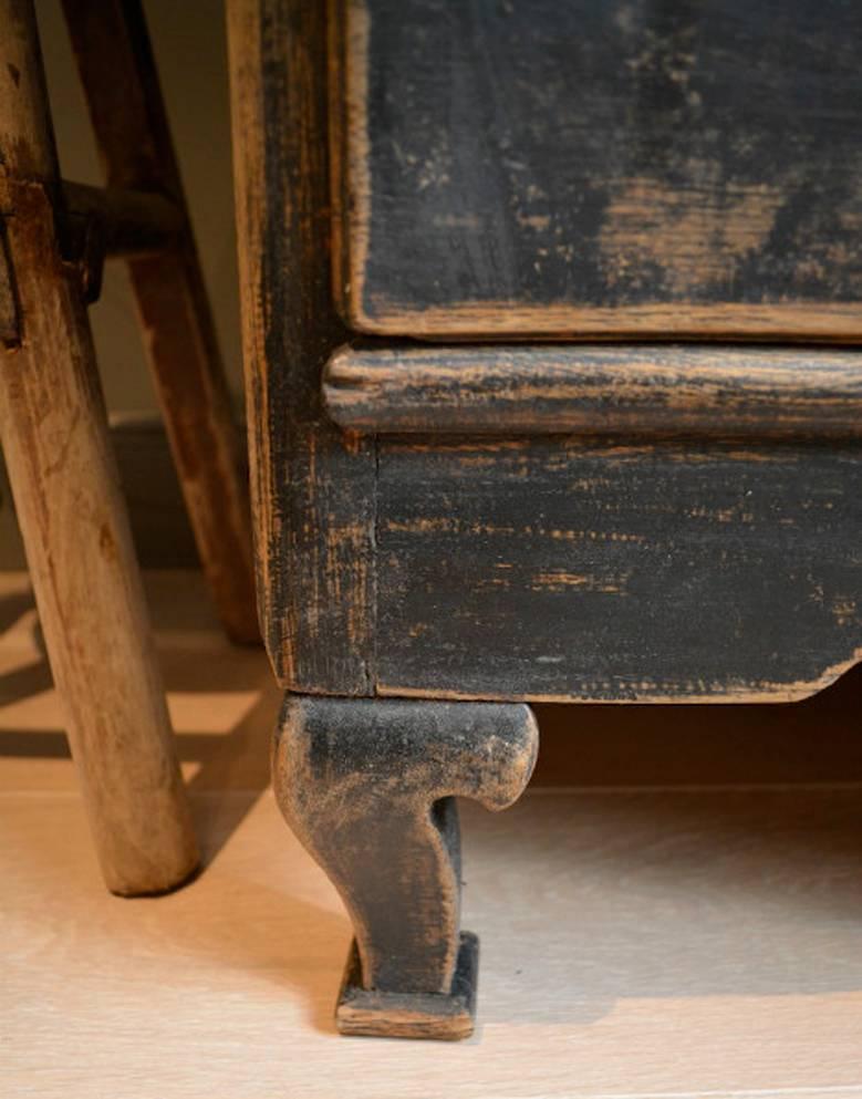 Swedish Rococo Period Black Serpentine Commode with Gilded Hardware and Date 1