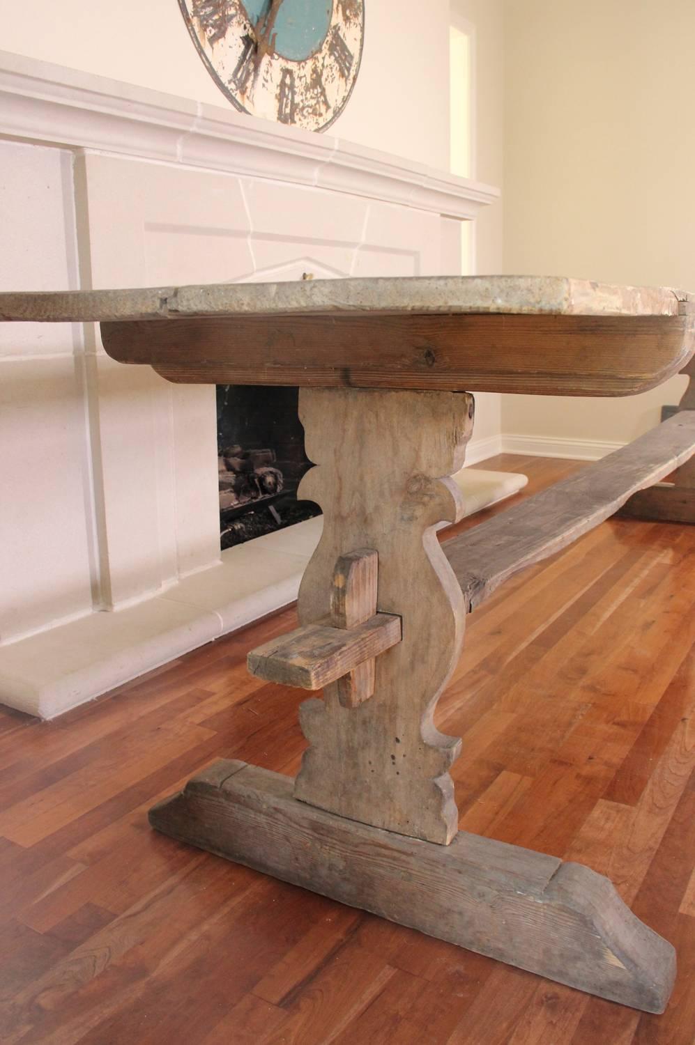 Swedish Gustavian Long Refectory Pine Trestle Dining Table, 19th Century Antique In Excellent Condition In Wichita, KS