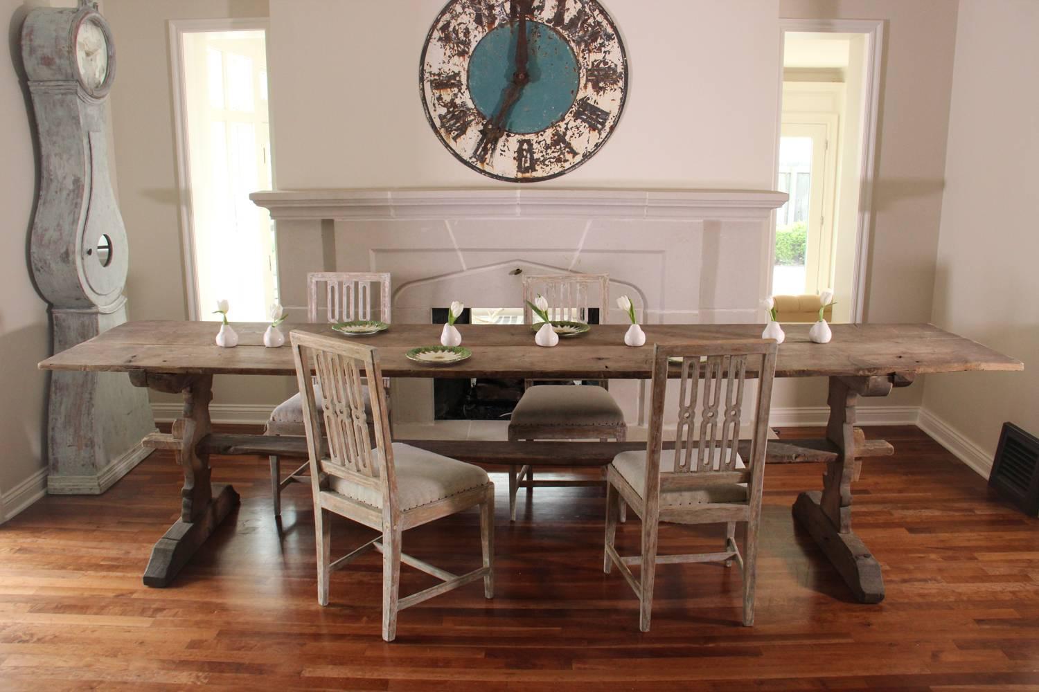 Swedish Gustavian Long Refectory Pine Trestle Dining Table, 19th Century Antique 2