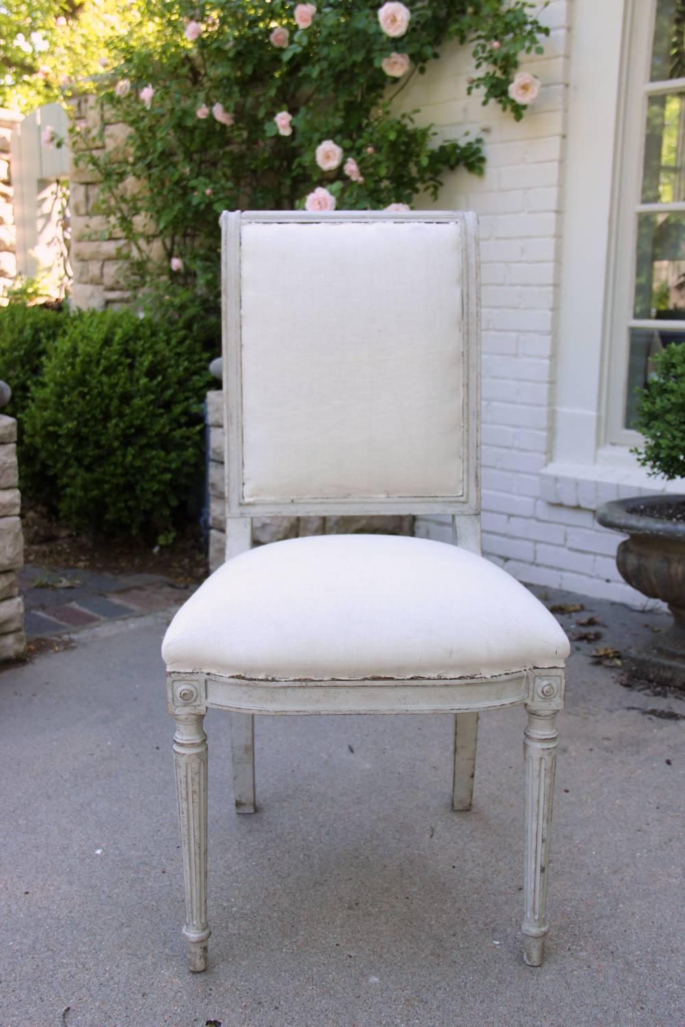 Set of Six 19th Century Swedish Painted Directoire Side Chairs & Two Armchairs 5