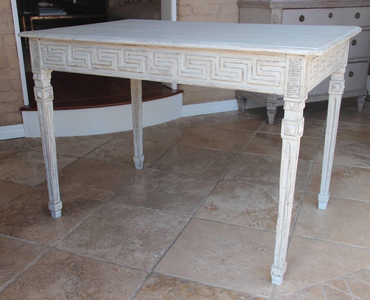 Hand-Carved Swedish Gustavian Painted Writing Desk with Drawer or Vanity Console Table