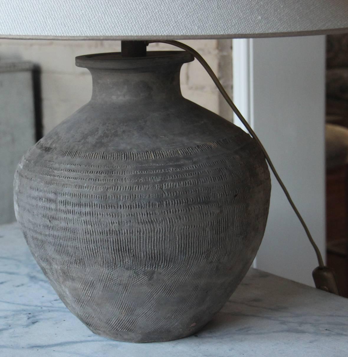 Ceramic Chinese Han Dynasty Unglazed Vase Antique Table Lamp