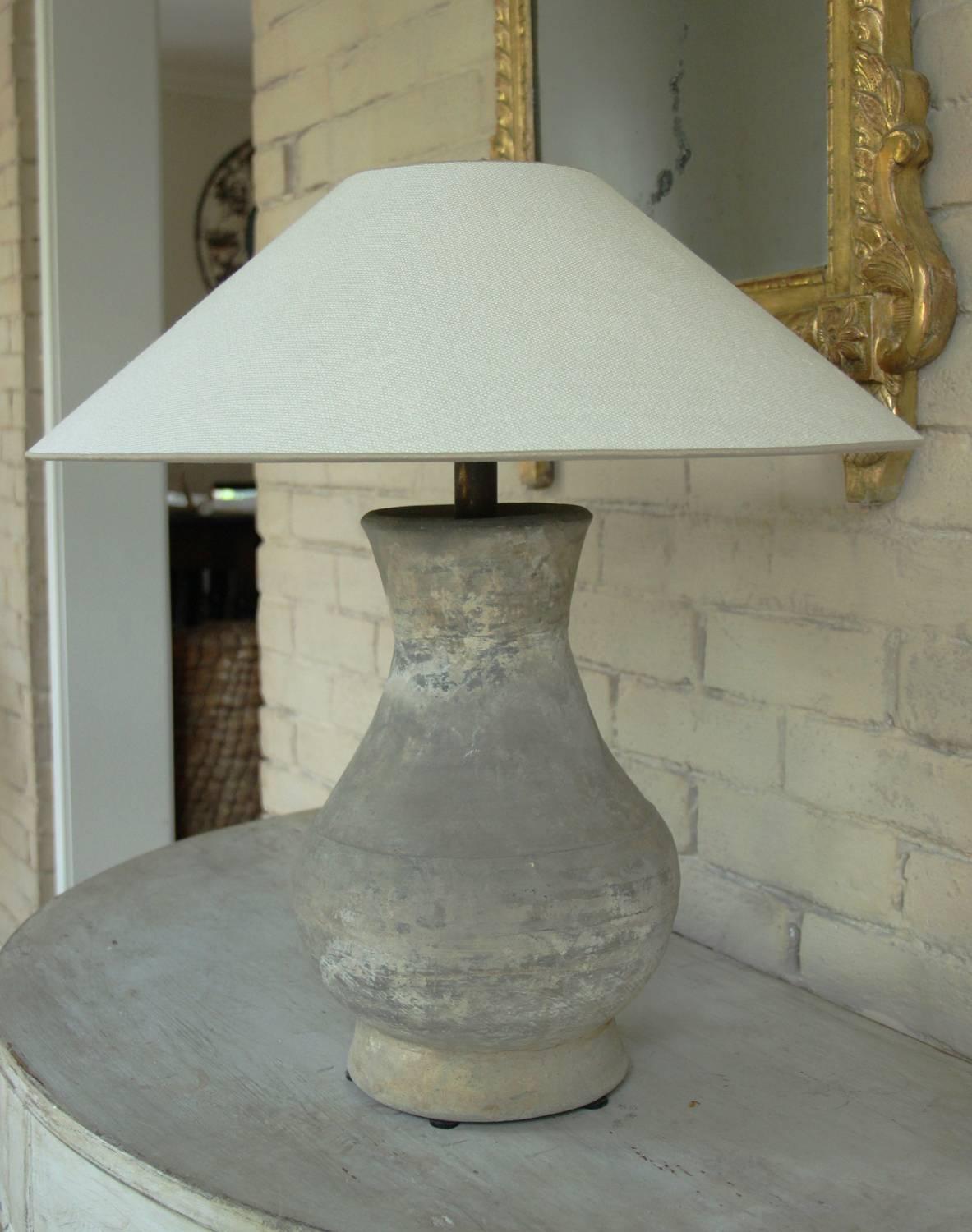Hand-Crafted Chinese Han Dynasty Period Unglazed Vase as Table Lamp