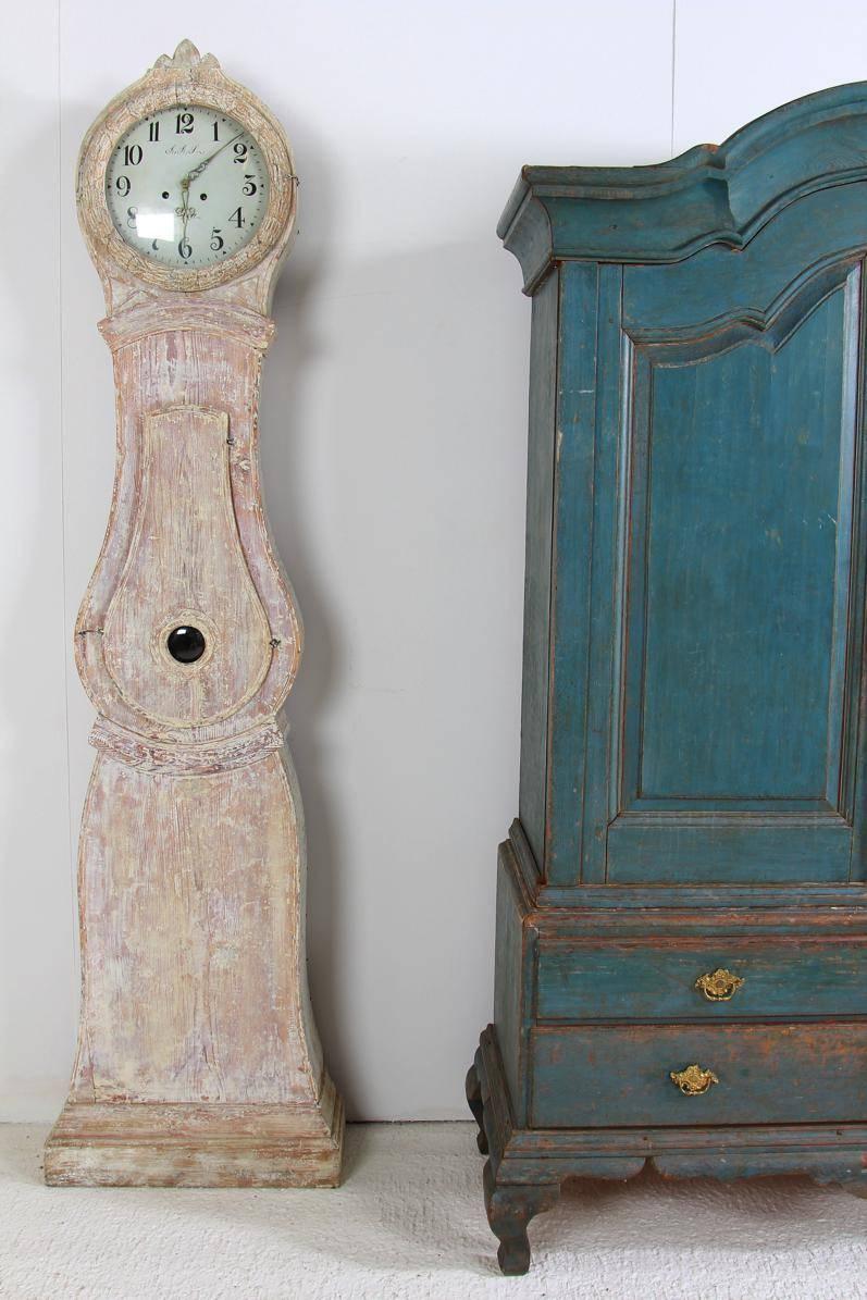 19th Century Swedish Gustavian Mora Working Tall Case Clock in Original Paint 2