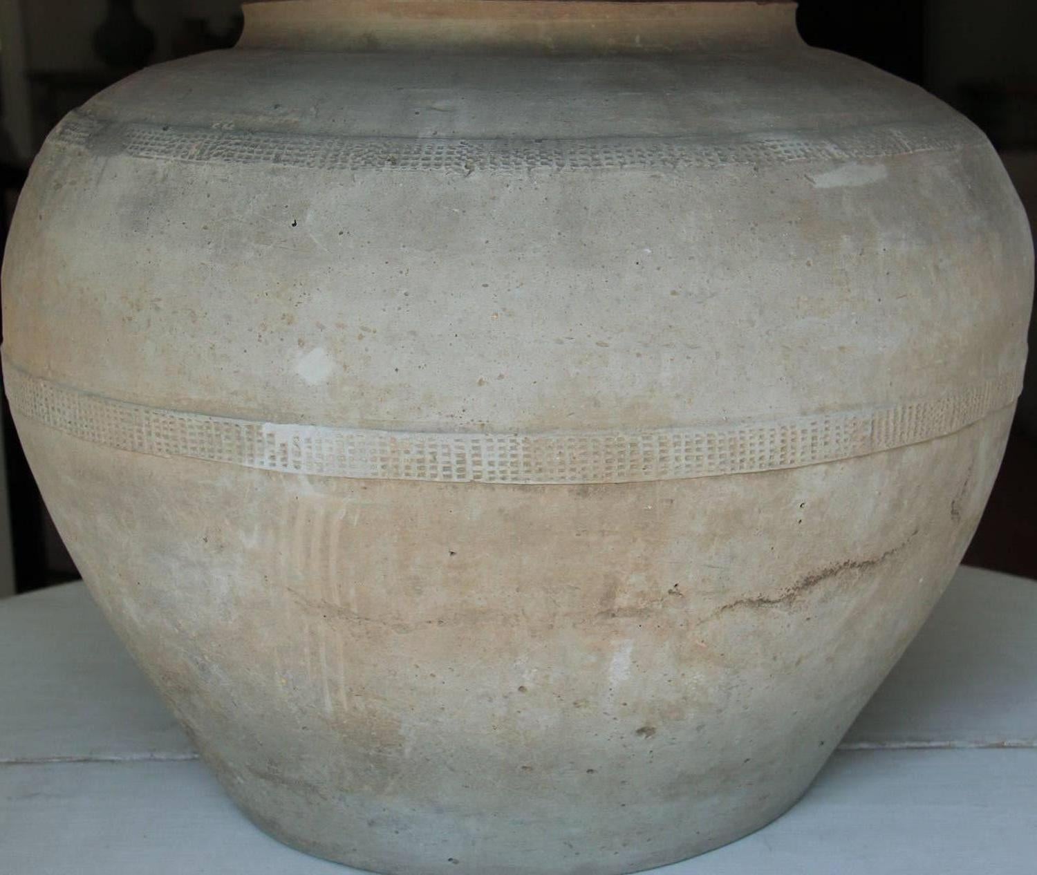 Chinese Han Dynasty Large Unglazed Belly Jar as Table Lamp In Excellent Condition In Wichita, KS