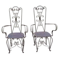 French Art Deco Pair of High Back Iron Armchairs, circa 1940