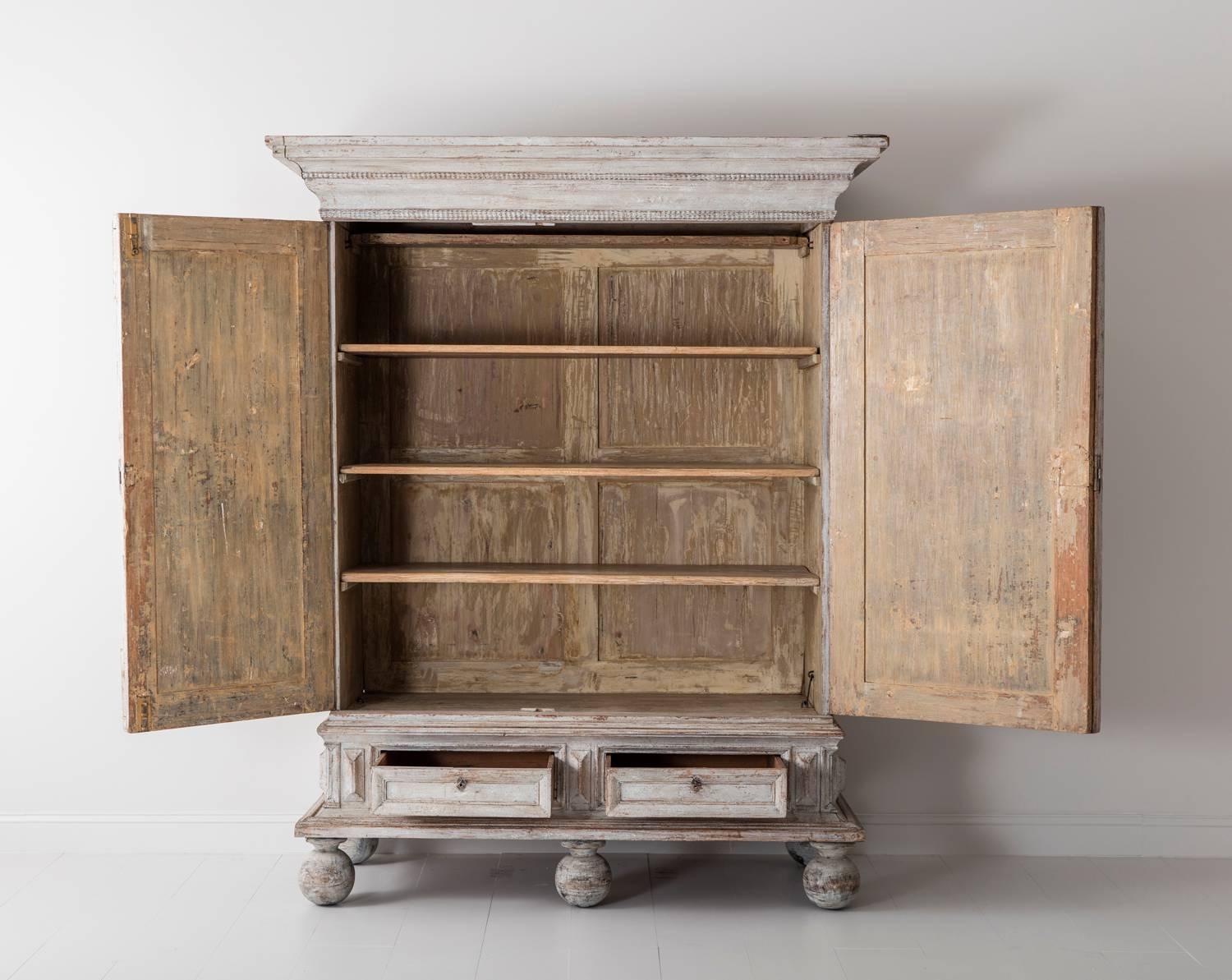 18th Century Swedish Baroque Period Linen Press Armoire Cabinet 1