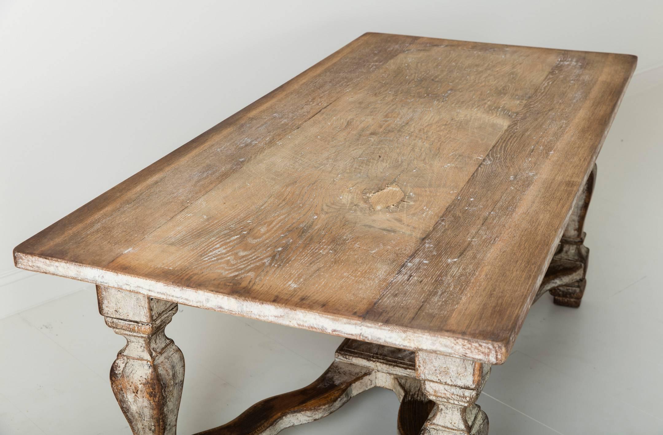 Hand-Crafted 18th Century Swedish Period Baroque Oak Library Desk or Center / Dining Table