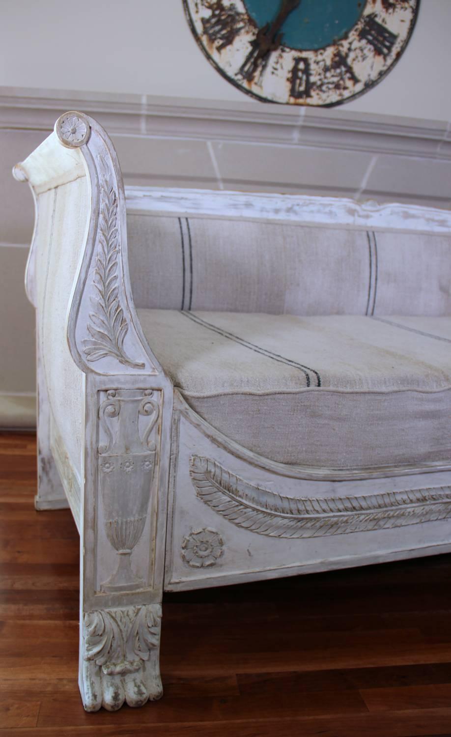 Linen 19th Century French Empire Period Daybed Sofa