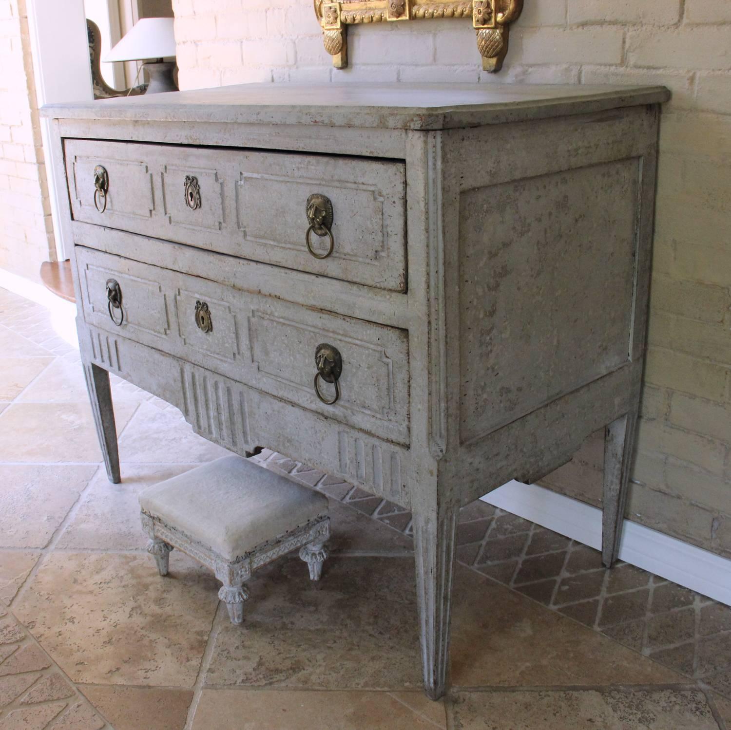 Hand-Crafted 18th Century Italian Neoclassical Richly Carved and Painted Commode