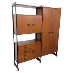 Bibliothèque étagère italienne double modulable vintage en teck et métal