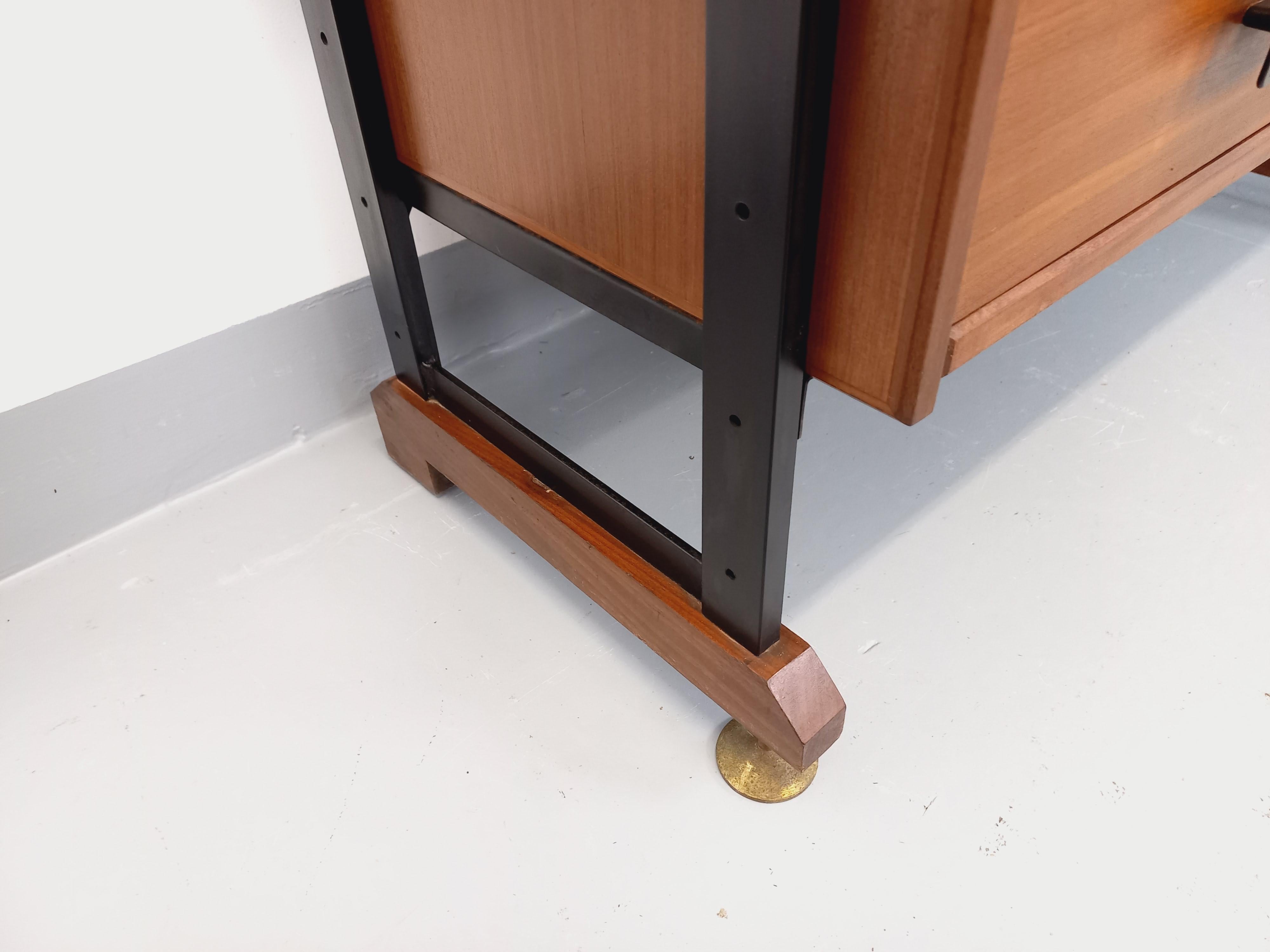 Bibliothèque étagère italienne double modulable vintage en teck et métal en venta 1