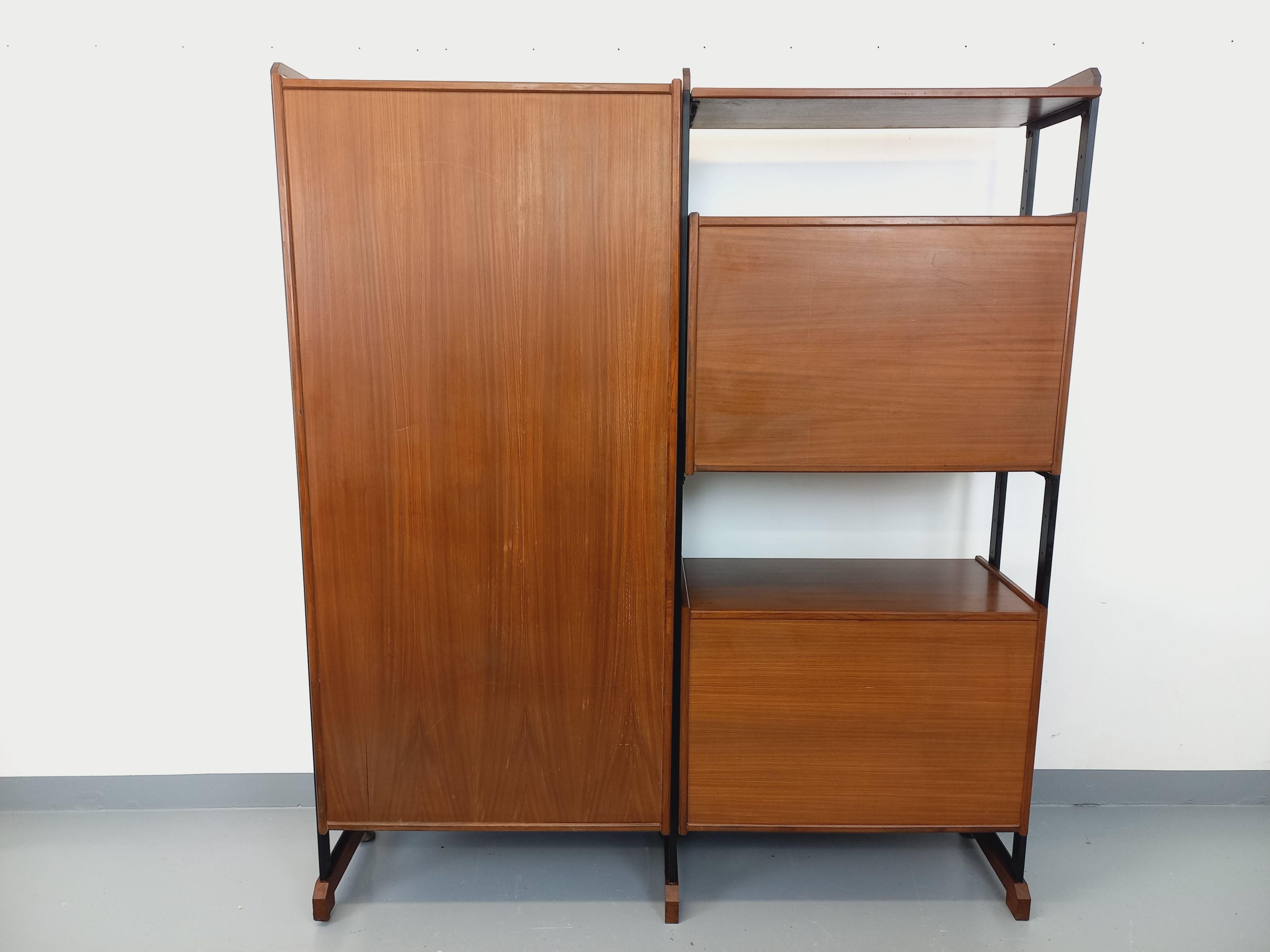 Bibliothèque étagère italienne double modulable vintage en teck et métal en venta 4
