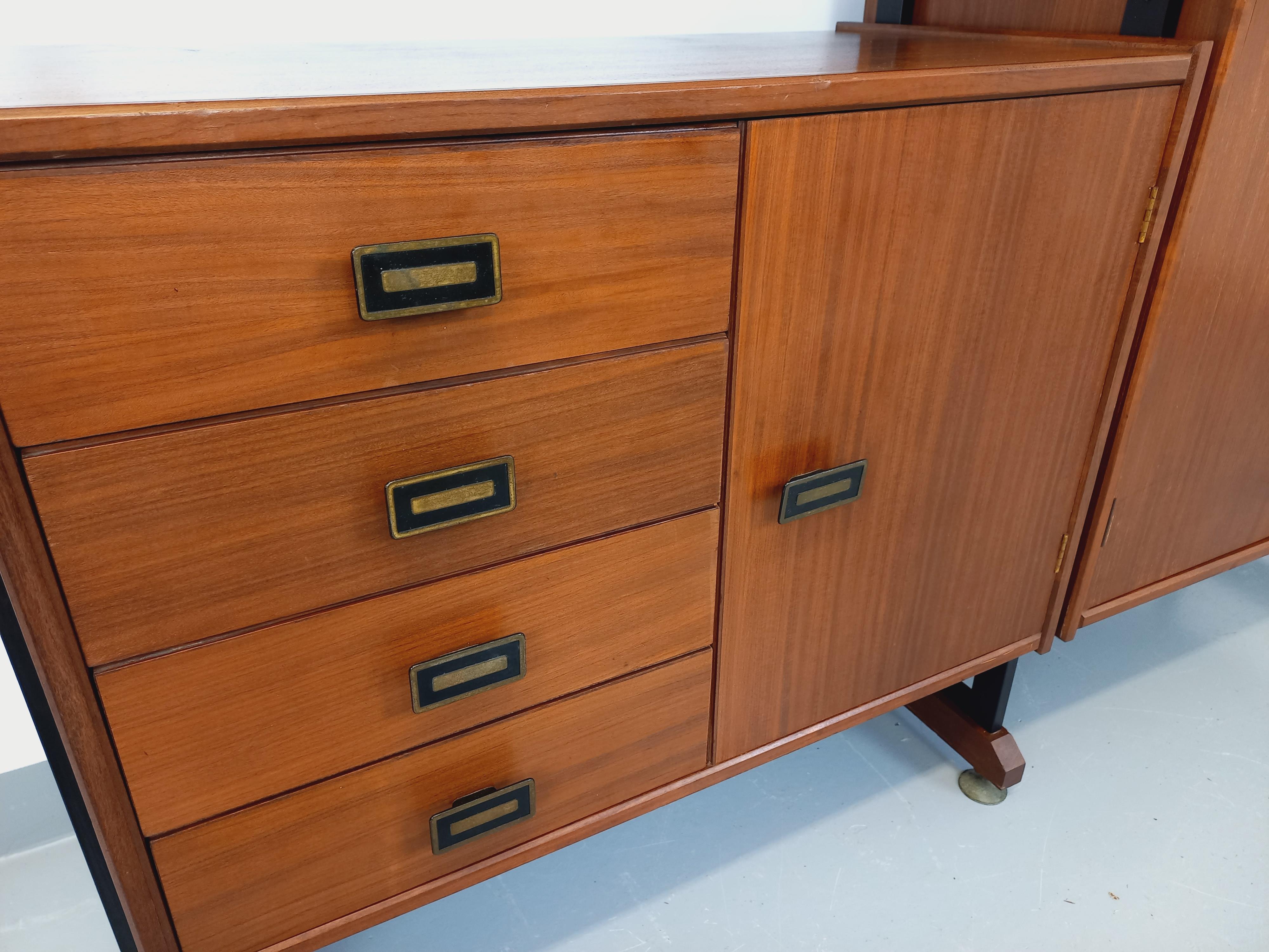 Bibliothèque étagère italienne double modulable vintage en teck et métal en venta 10