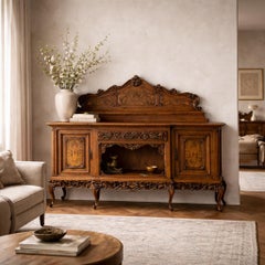 Continental Walnut Carved Sideboard Cabinet with Sculptural Apron