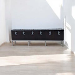 1970s Hollywood Regency Black Wood and Chrome Credenza