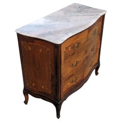 Antique French Marble Top Dresser – Louis XV Style Chest, Floral Inlay