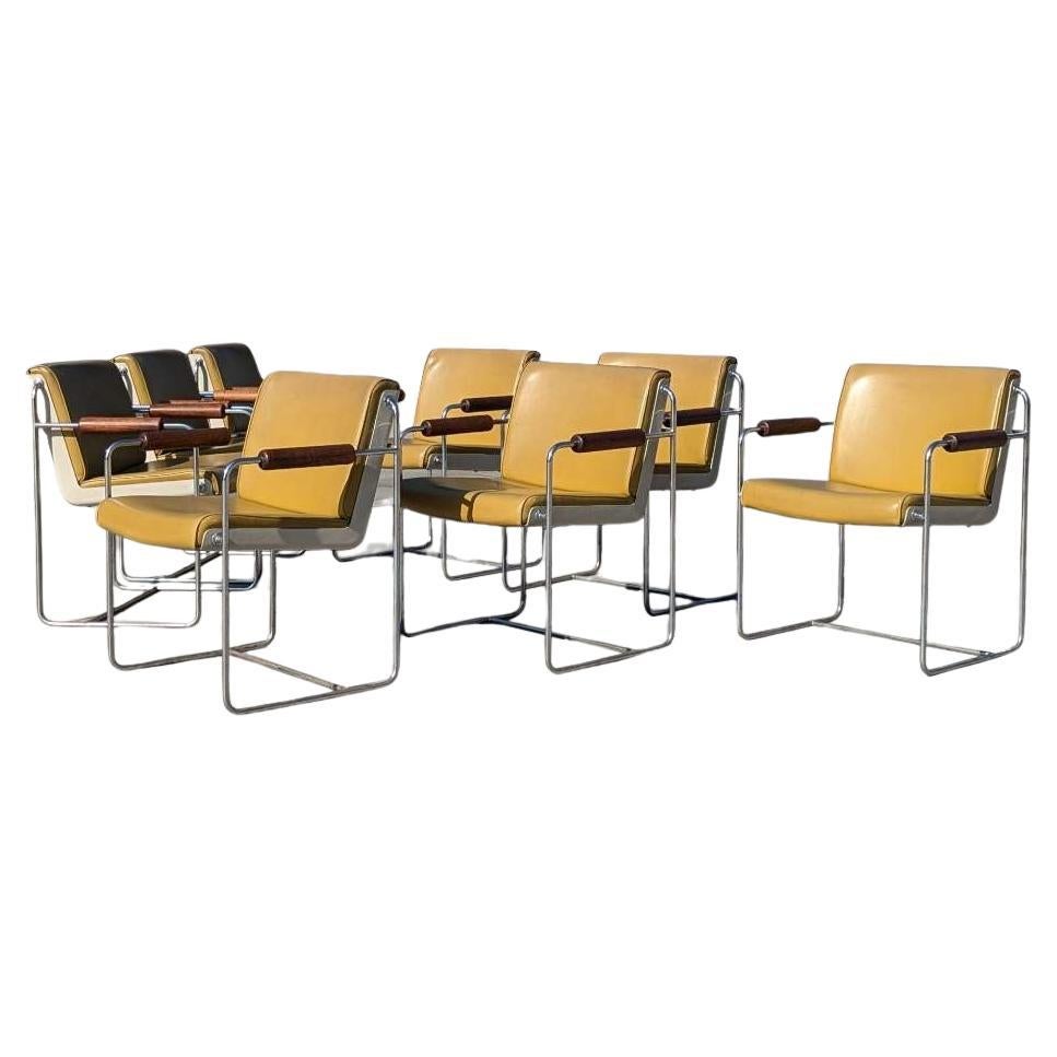 Eight Vintage Armchairs, Mid Century Modern, Faux Leather, Chrome, Office, MCM