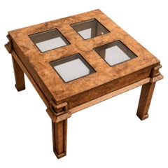 Vintage End Table, Square, Burl Wood, Smoked Glass, Solid Wood, Mid Century, 70s