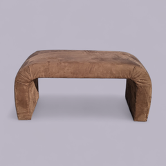 1980s Postmodern Brown Faux-Suede Waterfall Bench