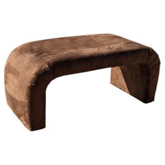 1980s Postmodern Brown Faux-Suede Waterfall Bench