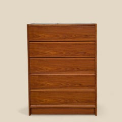 1960s Danish Modern Teak Five-Drawer Tallboy Dresser, Made in Denmark