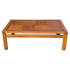 1980s Mid-Century Oak Coffee Table with Checkered Parquet Top