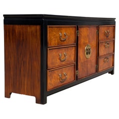 Stanley Furniture Chinoiserie Burl Wood Nine-Drawer Dresser or Credenza