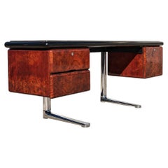 Mid Century Desk, Warren Platner for Knoll, Steel, Oak, Chrome, 1970s