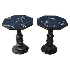 Pair of Black Marble-Top Gothic Revival Pedestal Tables