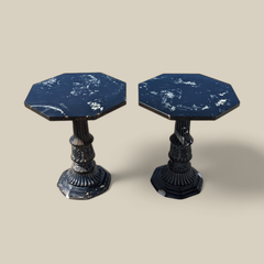 Pair of Black Marble-Top Gothic Revival Pedestal Tables