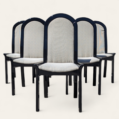 Set of Six Italian Dining Chairs, Black Lacquer, Postmodern, 80s, Solid Wood