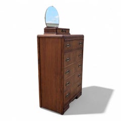 Cassettiera a cascata Art Deco, cassettone in Wood con specchio, anni '30