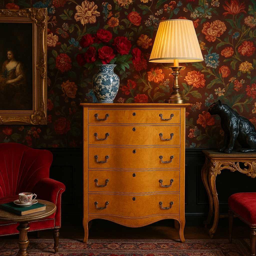 Commode ancienne en érable moucheté, façade incurvée,  Finition chaude, A.I.C., c. 1900s en vente 12