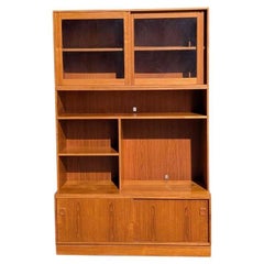 Libreria e mobile a parete in teak, impiallacciatura di teak, finitura calda, Danimarca, 1960 ca.