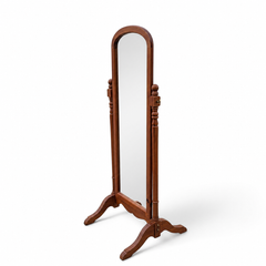 Vintage Cheval Floor Mirror, Adjustable Wood Frame & Turned Legs, USA, c. 1970s