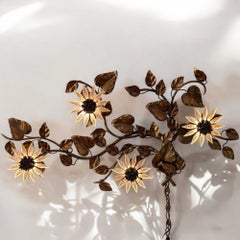 Vintage Italian Gilt Tole Sunflower Wall Sconce, 48.5 in