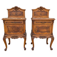 Pair of Antique French Louis XV Style Nightstands with Marble Tops, circa 1900