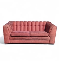 1980s Postmodern Rose Pink Grid-Tufted Loveseat, 67 in