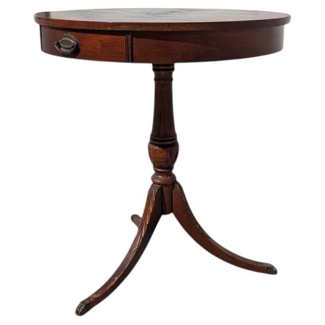 Mid-Century Mersman Round Wood Pedestal Side Table with Drawer