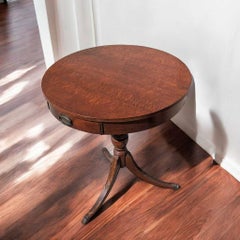 Mid-Century Mersman Round Wood Pedestal Side Table with Drawer