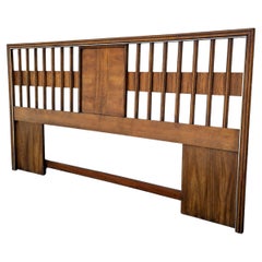 Mid-Century Modern Walnut Veneer King Headboard with Chrome Trim