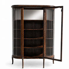 Antique French or English Curved Glass Display Cabinet, Oak, circa 1900s
