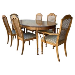 Provincial Oak Extension Dining Table with Six Cane-Back Chairs