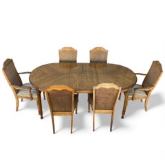Provincial Oak Extension Dining Table with Six Cane-Back Chairs