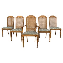 Vintage Oak and Cane High-Back Dining Chairs, Set of Six, 1970s