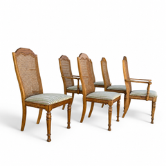 Vintage Oak and Cane High-Back Dining Chairs, Set of Six, 1970s