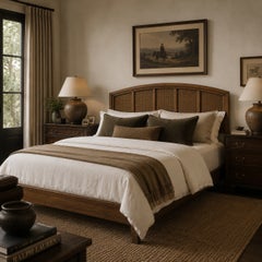 Vintage Thomasville Woven Rattan and Cane King Headboard