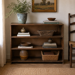 Primitive Rustic Wood Low Bookcase, Late 20th Century